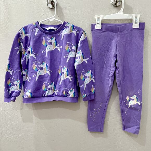 Marks & Spencer Purple Unicorns Sweatshirt & Leggings Outfit - Picture 1 of 10